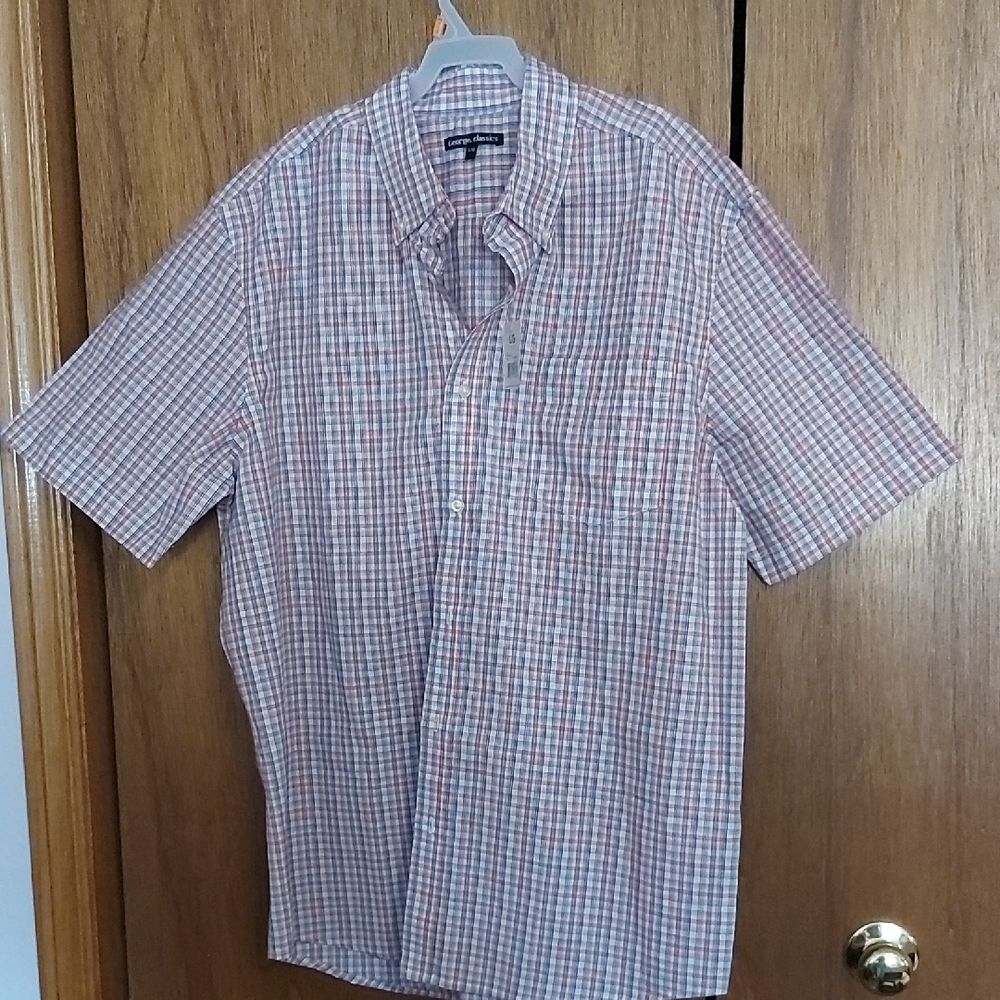 George Classic Men's Size L Checkered Short Sleeve Shirt
